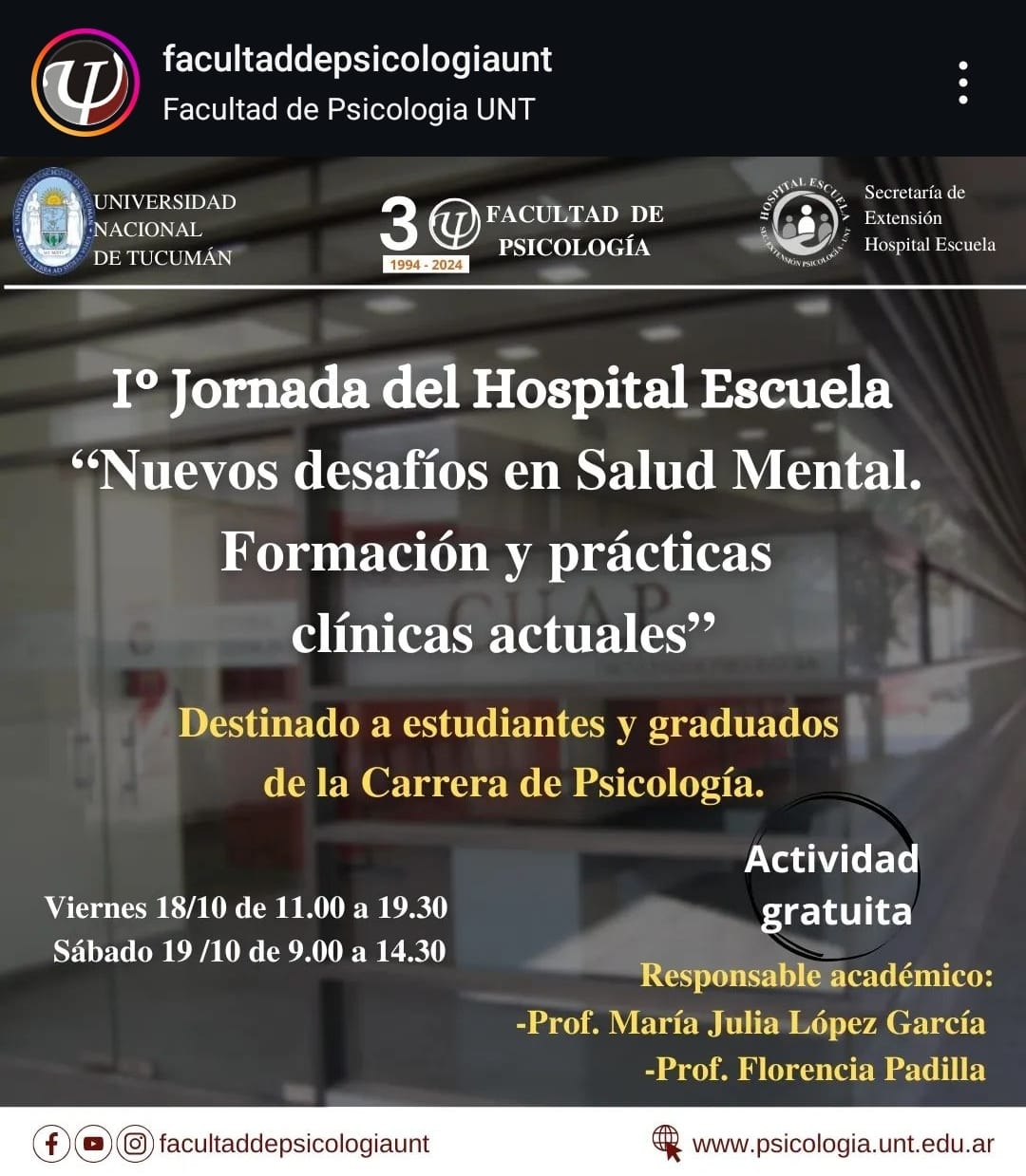 El Hospital Escuela de la UNT convoca a la 1°Jornada de salud mental ...