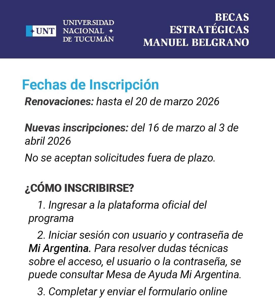 Convocatoria 2026 para las Becas Manuel Belgrano en la UNT | Medios UNT